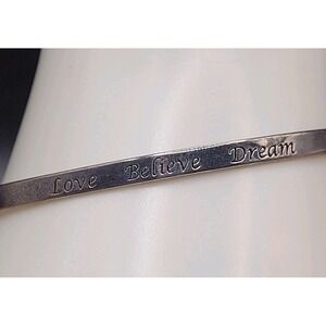Sterling Silver 925 Stamped Cuff Bracelet Love Believe Dream